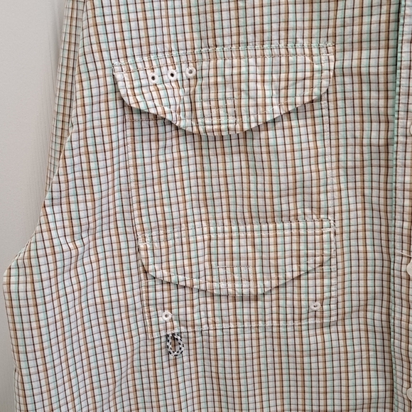 Columbia Sportswear PFG Shirt Men's Large White Tan Green Check Fishing Gear - Picture 10 of 14